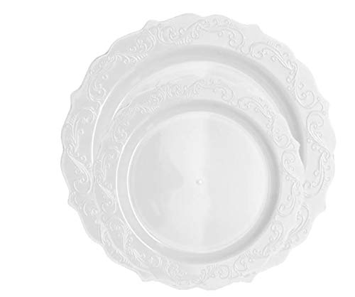 Set de Platos de Plástico para Fiestas Premium 40 piezas - Colección Elegante - Blanca -Platos Gruesos y Duraderos -Juego de Platos de Cena de Plástico para Toda Ocasión