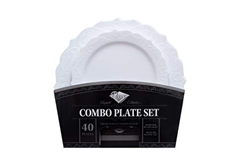 Set de Platos de Plástico para Fiestas Premium 40 piezas - Colección Elegante - Blanca -Platos Gruesos y Duraderos -Juego de Platos de Cena de Plástico para Toda Ocasión