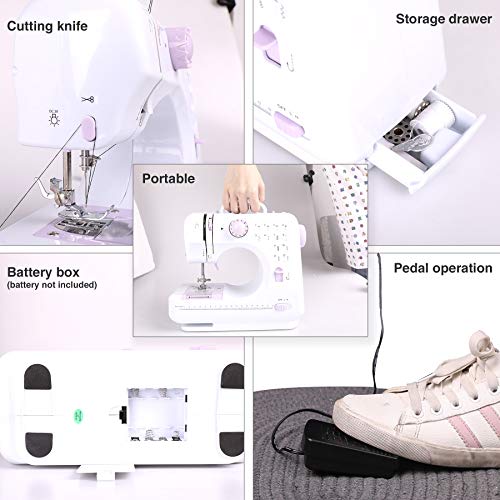 Sfeomi Maquina de Coser Electrica 12 Puntadas Mini Maquina de Coser Portatil con Luz de LED Sewing Machine para Ropa, Fundas de Almohadas, Sábanas