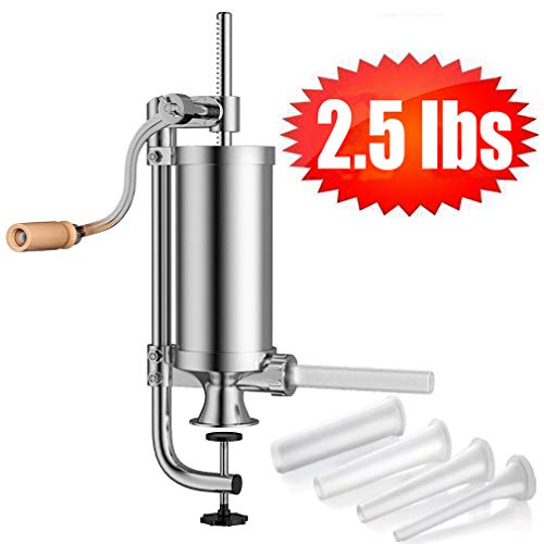 SHEANAON Fabricante de Salchichas 2,5 LBS Acero Inoxidable Salchicha Carne Stuffer Manual Vertical Salchicha Máquina para Hacer Salchichas Rellenador con 4 Boquillas