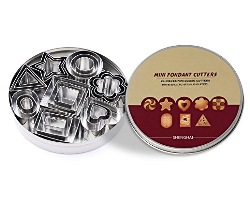 shenghai Mini cortador de galletas Set – 24 piezas Metal cortadores de fondant – 3 corazones forma, diseño de 3 estrellas, 3 Flores Forma y 15 forma geométrica