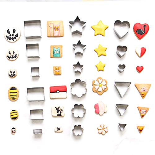 shenghai Mini cortador de galletas Set – 24 piezas Metal cortadores de fondant – 3 corazones forma, diseño de 3 estrellas, 3 Flores Forma y 15 forma geométrica