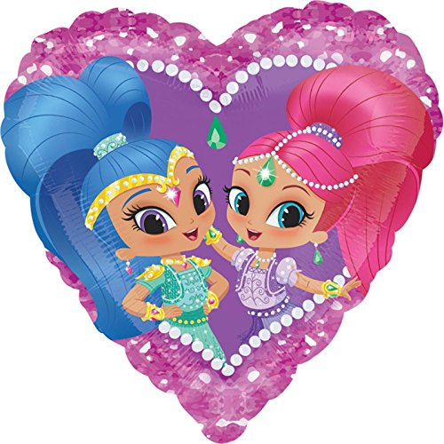 Shimmer & Shine - Globo de Papel de Aluminio con Forma de corazón, 45 cm