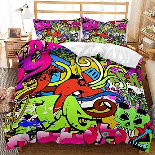 SHJIA Ropa de Cama Juego de Funda nórdica de la Serie Hip-Hop 3D de Moda para el hogar, Funda nórdica de poliéster Doble Grande Funda de Almohada Juego de 3 Piezas