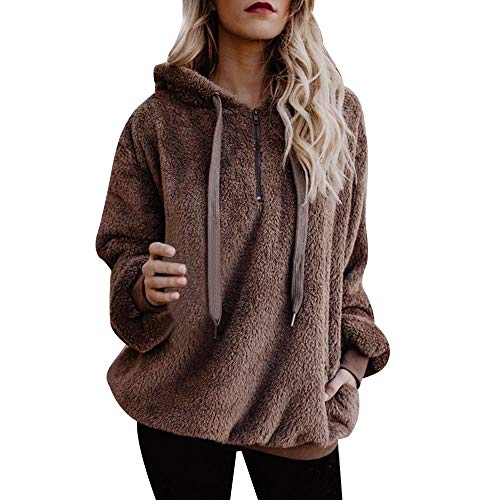 SHOBDW Liquidación Venta Mujer Sudadera con Capucha Suelta Tallas Grandes Jersey de Mujer Jersey otoño Invierno Manga Larga Remata Abrigo cálido(Café,2XL)