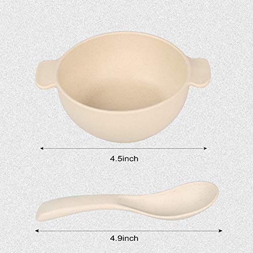 Shopwithgreen - Cuencos irrompibles para niños, apto para microondas, lavavajillas, paja de trigo para niños, niños, niños, bebés, 4 cuencos y 4 cucharas, ligero y duradero