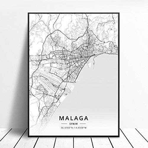 shuimanjinshan Póster De Mapa De España De Tarragona Salamanca Ibiza Granada Cádiz Málaga 50X70Cm No Frame W-16