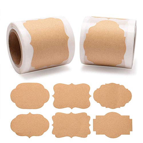 Shuny 1 Rollo Etiquetas de Regalo, Etiquetas de Botella de Vidrio, Etiquetas de Papel Kraft Natural, Frascos de Masón, Contenedores de Velas, 2x3 Pulgadas, 150 Hojas Etiquetas