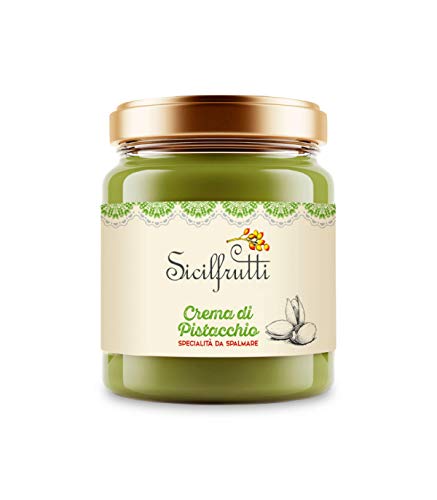 SICILFRUTTI CREMA DE PISTACHO de Pistacho verde 190 Gr, Crema de frutos secos pistachios, crema pistacho dulce y esparcible de Sicilia, para rellenar pasteles y para el desayuno.100% Made in Italy
