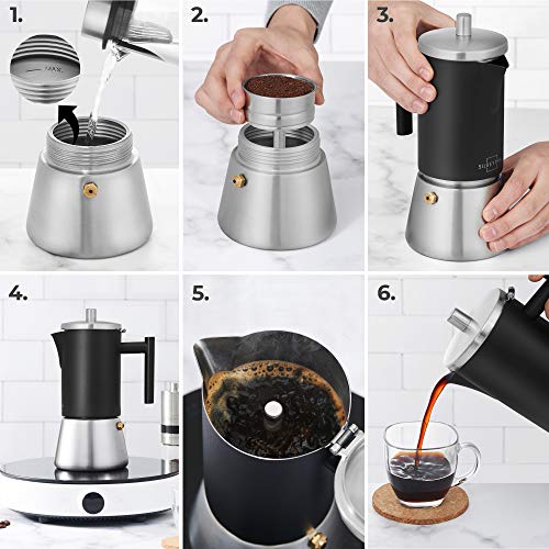 SILBERTHAL Cafetera italiana acero inoxidable | Cafetera inducción 6 tazas | Cafetera italiana clasica | Cafetera moka induccion | Cafetera italiana manual