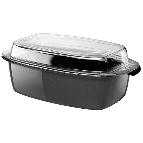 Silit 2136266365 Sartén silenciosa, con tapa de vidrio 32 x 21 x 15 cm, cerámica funcional Silitstahl, adecuada para inducción, resistente al horno, antracita, 5,3 l