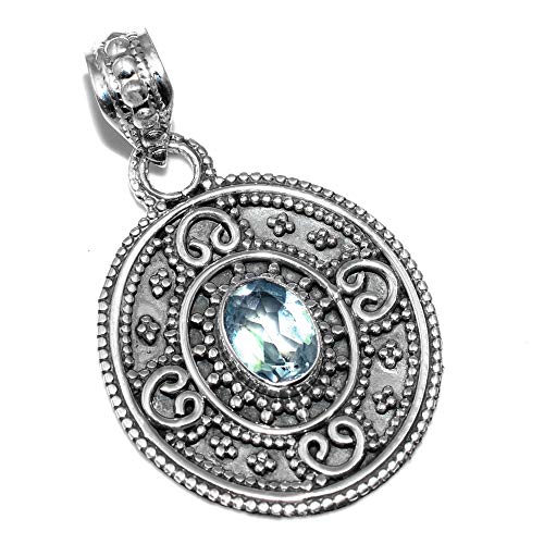 Silver Palace Colgante de Plata esterlina Hecho a Mano y topacio Azul para Mujeres y niñas