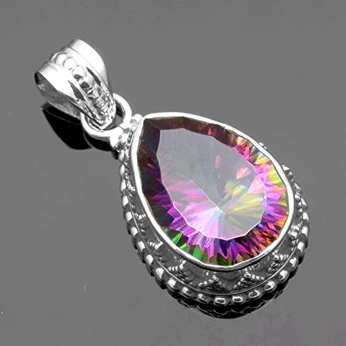 Silver Palace Colgantes de topacio místico Natural de Plata esterlina 925 para Mujer (Forma de Gota)