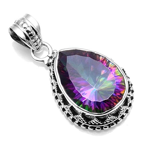 Silver Palace Colgantes de topacio místico Natural de Plata esterlina 925 para Mujer (Forma de Gota)