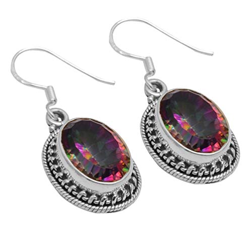 Silver Palace - Pendientes colgantes de plata de ley 925 con topacio místico natural para mujeres y niñas