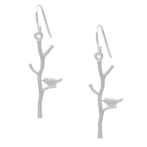 Silverly Pendientes Mujeres en Plata de Ley .925 Satinado Pájaro Árbol Ramita Colgantes