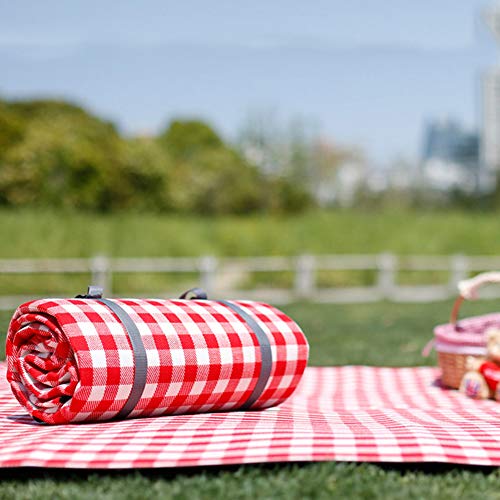Simpeak Manta Picnic Impermeable 200 * 200cm Anti-Arena Outdoor, Picnic, Acampa y Otra Actividad al Aire Librev - Plaid Rojo y Blanco