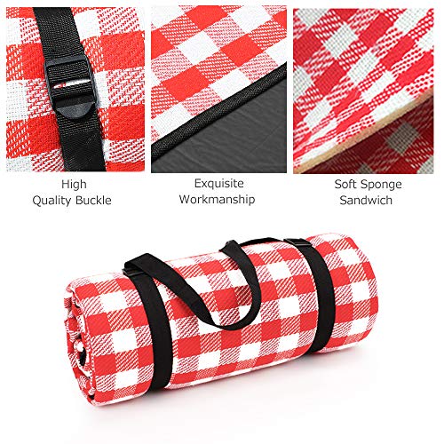 Simpeak Manta Picnic Impermeable 200 * 200cm Anti-Arena Outdoor, Picnic, Acampa y Otra Actividad al Aire Librev - Plaid Rojo y Blanco