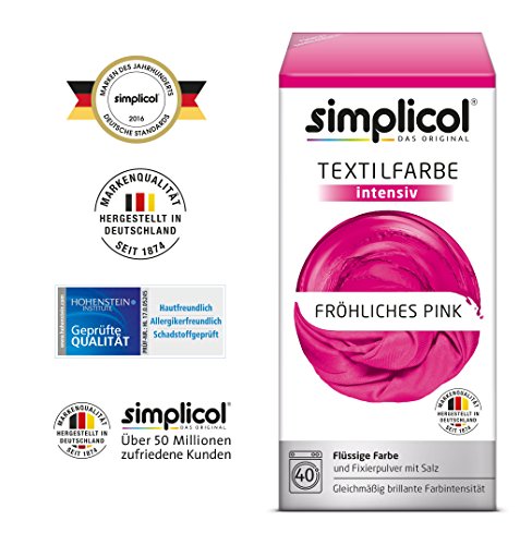 Simplicol Kit de Tinte Textile Dye Intensive Rosa: Colorante para Teñir Ropa, Tejidos y Telas Lavadora, Contiene Fijador para Colorante Líquido, Anti Alérgeno, No Destiñe, Seguro para su Lavadora