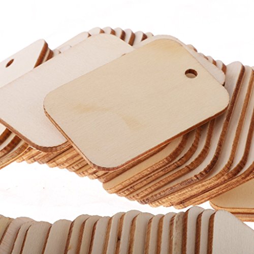SIMUER 100pcs Etiquetas decorativas de madera artesanal en forma rectangular de madera diseño con cuerda decoración