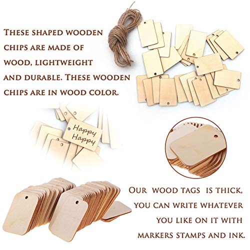 SIMUER 100pcs Etiquetas decorativas de madera artesanal en forma rectangular de madera diseño con cuerda decoración