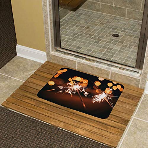 Sitear Sparklers Feliz año Nuevo {Personalizado, Personalizado} Alfombra de baño de Terciopelo Coral Suave Durable Antideslizante Cocina Absorbente Pad, Lana Coral, Color1, 50 * 75 * 0.8cm