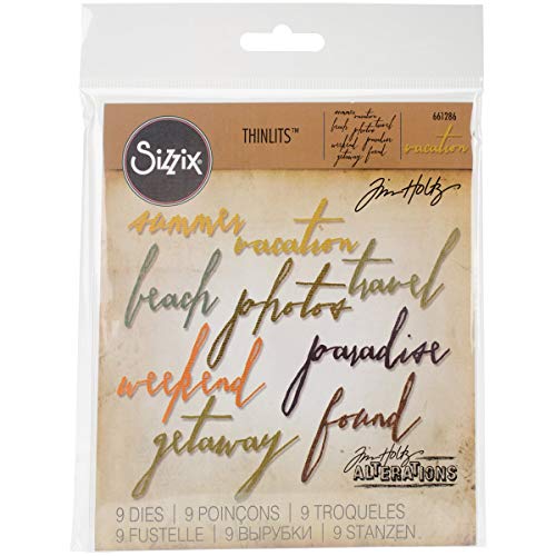 Sizzix Manuscrita Vacaciones por Tim Holtz Thinlits – Plantilla de Troquelado Set, Multicolor, 9 Unidades