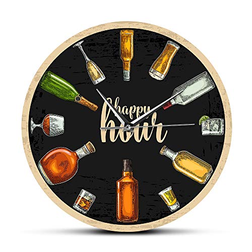 Sjzwt Hora Feliz del Tiempo del Vino del Reloj de Pared Pub Bar Regalos decoración de la Pared del Restaurante Bebedor del Vino Alcohol Bodega Arte