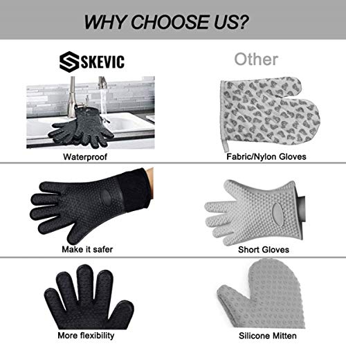 Skevic Guantes para Horno, Manoplas Horno de Silicona - Guantes Cocina Resistentes al Calor hasta 350ºC - Guantes Horno Profesional para Barbacoa, Olla, Hornos, Chimenea Impermeable y Antideslizante