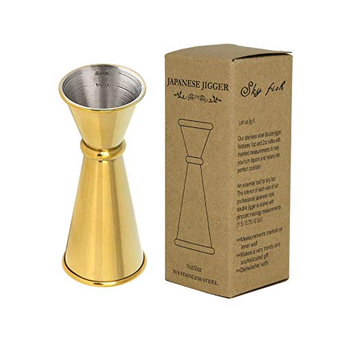 SKY FISH Vaso Medidor Cocktail Double, Japones Dorado 1-2 oz para Bar Medidores de Licores de Estilo Japonés Cocktail Jigger Measures para Bar y Hogar (Golden)