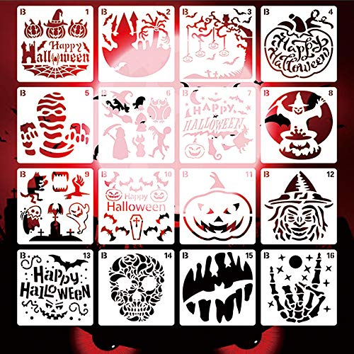 Skystuff 36 plantillas de Halloween para manualidades, plantillas de pirografía reutilizables para diseño de libros, tarjetas y fotos temáticas de Halloween