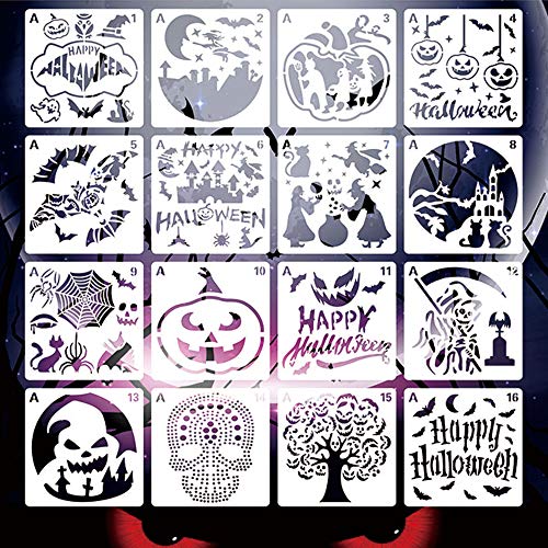 Skystuff 36 plantillas de Halloween para manualidades, plantillas de pirografía reutilizables para diseño de libros, tarjetas y fotos temáticas de Halloween