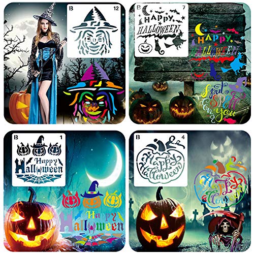 Skystuff 36 plantillas de Halloween para manualidades, plantillas de pirografía reutilizables para diseño de libros, tarjetas y fotos temáticas de Halloween