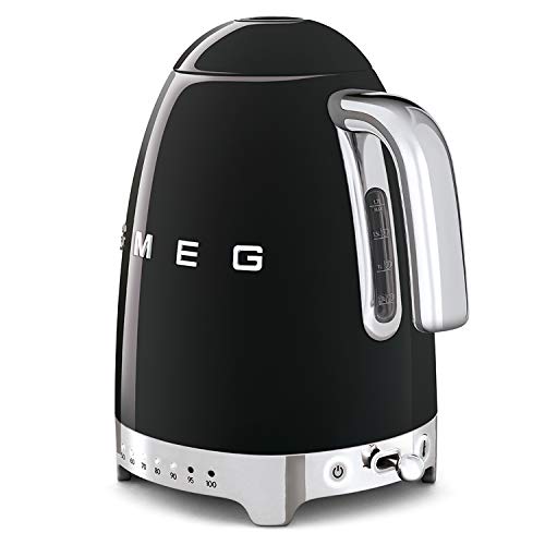 SMEG Calentador de Agua electrico, hervidor KLF04BLEU, 2400 W, 1.7 litros, De plástico, Acero Inoxidable, Negro