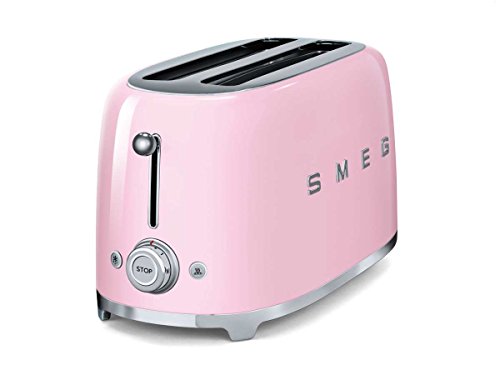 SMEG Tostador TSF02PKEU, 1500 W, Acero Inoxidable, 4 Ranuras, rosa pastel