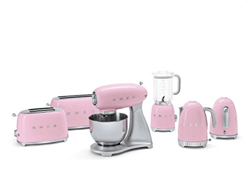 SMEG Tostador TSF02PKEU, 1500 W, Acero Inoxidable, 4 Ranuras, rosa pastel