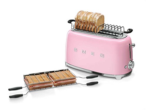 SMEG Tostador TSF02PKEU, 1500 W, Acero Inoxidable, 4 Ranuras, rosa pastel