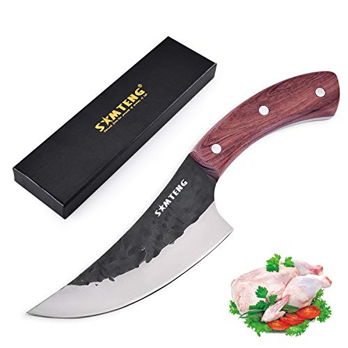 SMTENG cuchillo de deshuesar de 5.5 pulgadas, hecho a mano, forjado, cuchillo de cocina martillado, hoja afilada, cuchillos de chef para barbacoa al aire libre, cuchillo de carne
