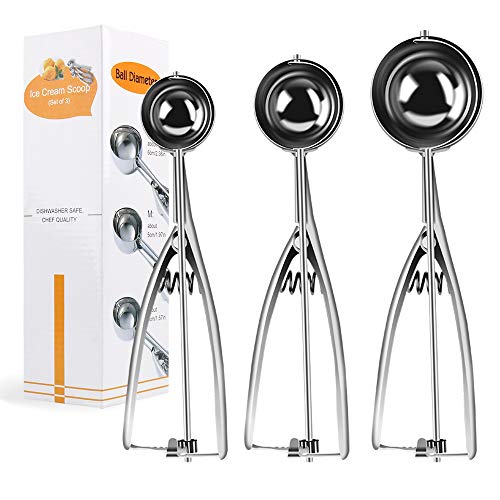 Smyidel Cuchara para Helado - 3 Pcs Inoxidable Cuchara para Helado Fabricante de Bolas de Hielo, Galleta, Masa, Bolas de Carne, Platos de Arroz, Cuchara para Helado (1)