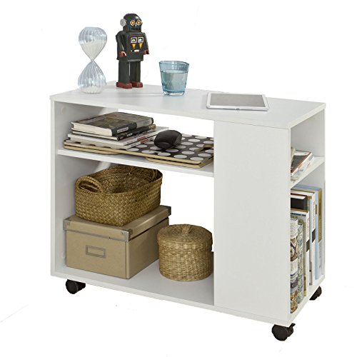 SoBuy® - Mesilla baja de salón con ruedas, blanca, cód. FBT34-W