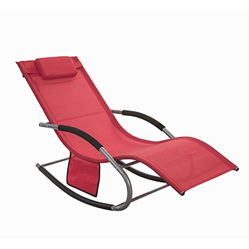 SoBuy OGS28-R,Jardín Mecedora con reposapiés, Hamaca de jardín, Tumbona ergonómica,ES (Rojo)
