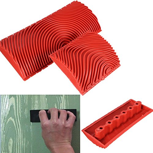 SODIAL 2 unids Grano de Madera grano de Goma Patin Pintura Efectos DIY Decoracion de La Pared herramientas