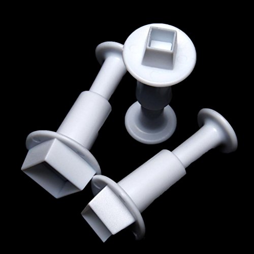 SODIAL 3Pcs / Conjunto de embolo de Forma Cuadrada de la torta Cortadores de fondant de decoracion de Sugar craft para torta Herramientas Cortador (Blanco)