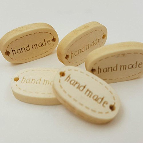 SODIAL 50pzs Botones de Madera de Costura de 2 Agujeros Artesania Album de Recortes Palabra Hecha a Mano Botones Decorativos