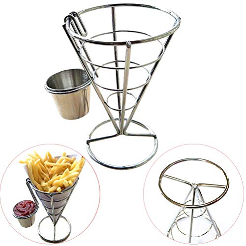 SODIAL Cono Snack Pollo Frito Estante De Exhibición Papas Fritas Alimentos Soporte del Soporte Patatas Fritas Cono Cesta De Alambre De Metal con Salsa Cucharas