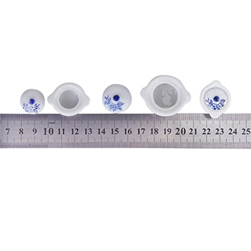 SODIAL(R) Juego de 3 piezas Olla de sopa miniatura de casa de munecas Dispositivo de porcelana de patron de arandano de cocina