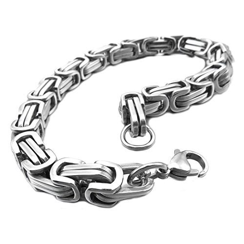 SODIAL(R) Pulseras de Hombre Acero Inoxidable Pulsera Brazalete Muneca Eslabones Link Enlace Plata Bizantino Punk Roca Hombre 19cm