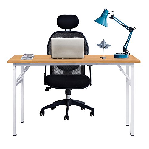 sogesfurniture Mesa Escritorio Plegable, 120x60 cm Mesa de Ordenador Escritorio de Oficina Mesa de Estudio Mesa de Comedor Plegable para Hogar Oficina, Picnic, Teca & Blanco AC5TW-120-SF