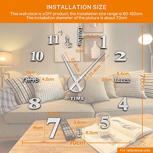 SOLEDI Reloj de Pared 3D, DIY Reloj de Etiqueta de Pared Decoración Ideal para la Casa Oficina Hotel