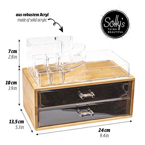 Solly´s Ella Cosméticos Organizador de Bambú y Acrílico Maquillaje y Joyería para Almacenamiento